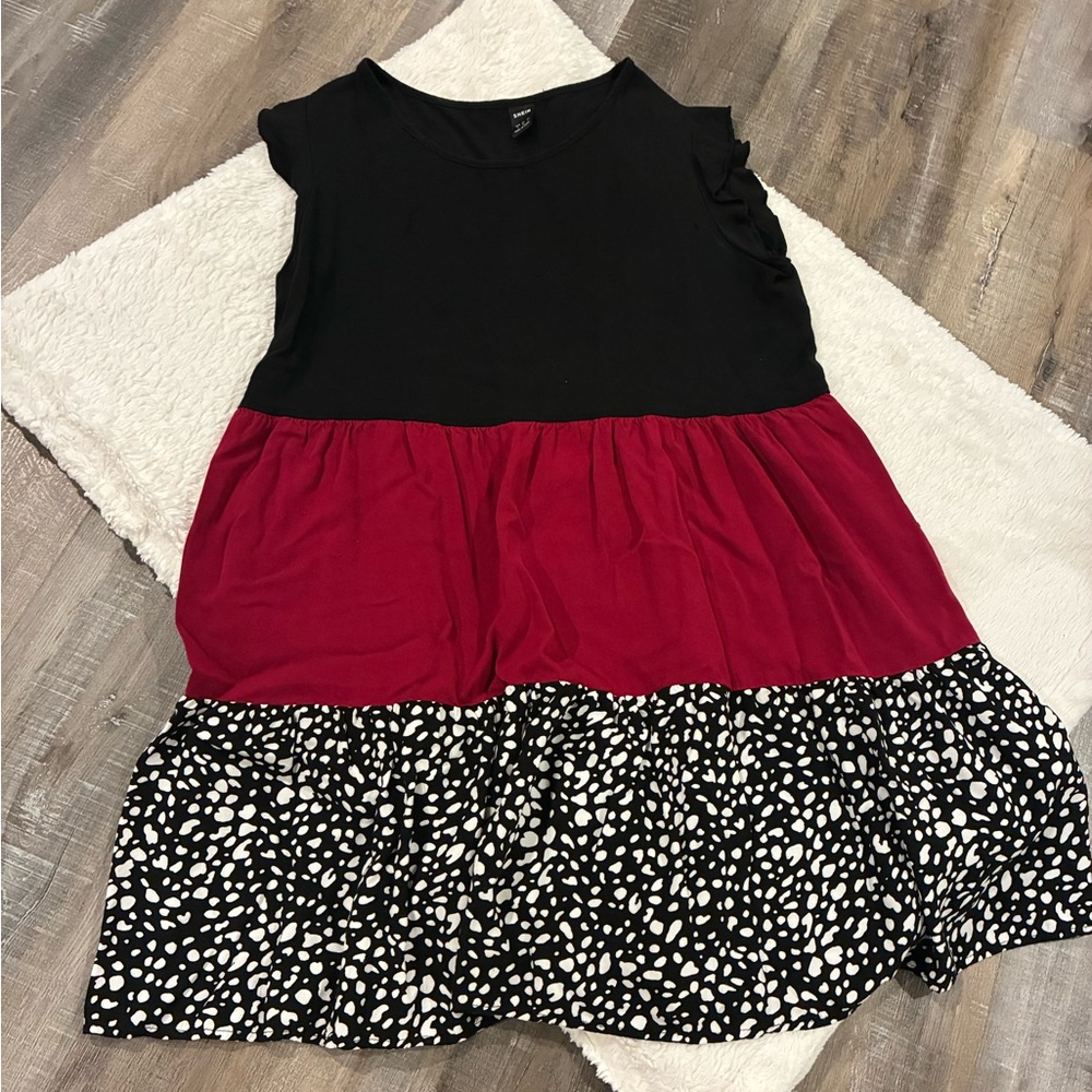 SHEIN Black and Red Ruffled Tiered Sundress